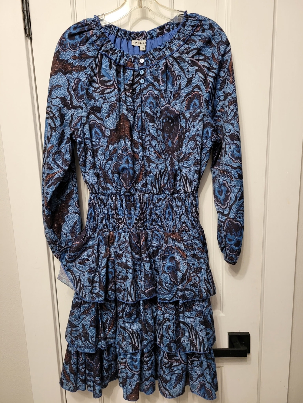 Blue Floral Tiered Long-Sleeve Dress